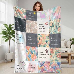 Inspirational quote floral flannel blanket aesthetic scripture verse positive affirmations warm soft cozy throw for bedroom sofa living room office travel nap outdoor camping picnic relaxation