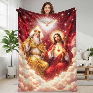 Divine God and Jesus Holy Spirit Flannel Blanket Sacred Cross Dove Print Soft Warm Cozy Throw for Living Room Church Worship Religious Prayer Decor