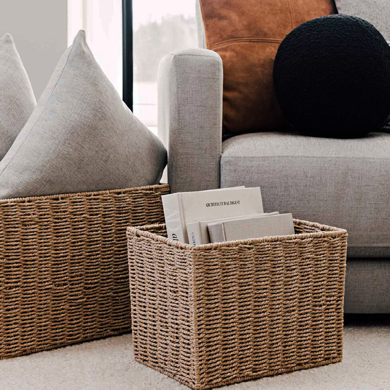 Paper rope woven clothing storage basket wavy cover storage basket storage box living room toys and debris boxes pastoral storage basket